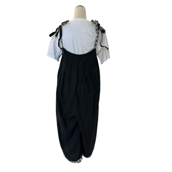 World Market Jumpsuit Womens L/XL Black Cropped Wide Leg Pockets Boho Flowy - Picture 3 of 12